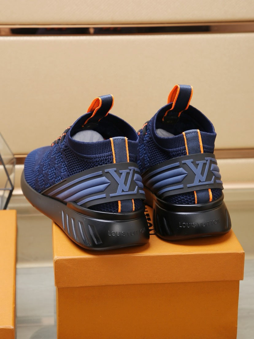LV TRAINERS DAMIER NAVY BLUE MESH FABRIC
