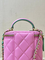 vanity shoulder bag top handle 10cm pink green lambskin