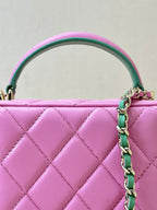 vanity shoulder bag top handle 17cm pink green lambskin