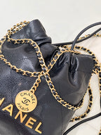 CC 22 Hobo Bag 19cm Black Grained Calfskin Gold Hardware