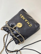 CC 22 Hobo Bag 19cm Black Grained Calfskin Gold Hardware