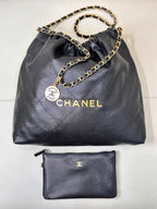CC 22 Hobo Bag 42cm Black Grained Calfskin Gold Hardware
