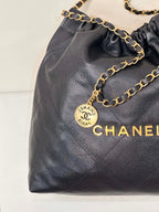 CC 22 Hobo Bag 42cm Black Grained Calfskin Gold Hardware