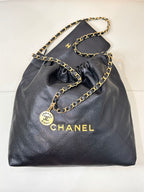 CC 22 Hobo Bag 42cm Black Grained Calfskin Gold Hardware