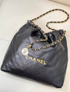 CC 22 Hobo Bag 42cm Black Grained Calfskin Gold Hardware