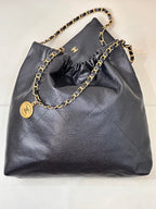 CC 22 Hobo Bag 42cm Black Grained Calfskin Gold Hardware
