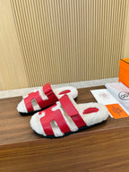 HM Chypre Sandal Red Mix White Wool And Cowhide Lining 543685