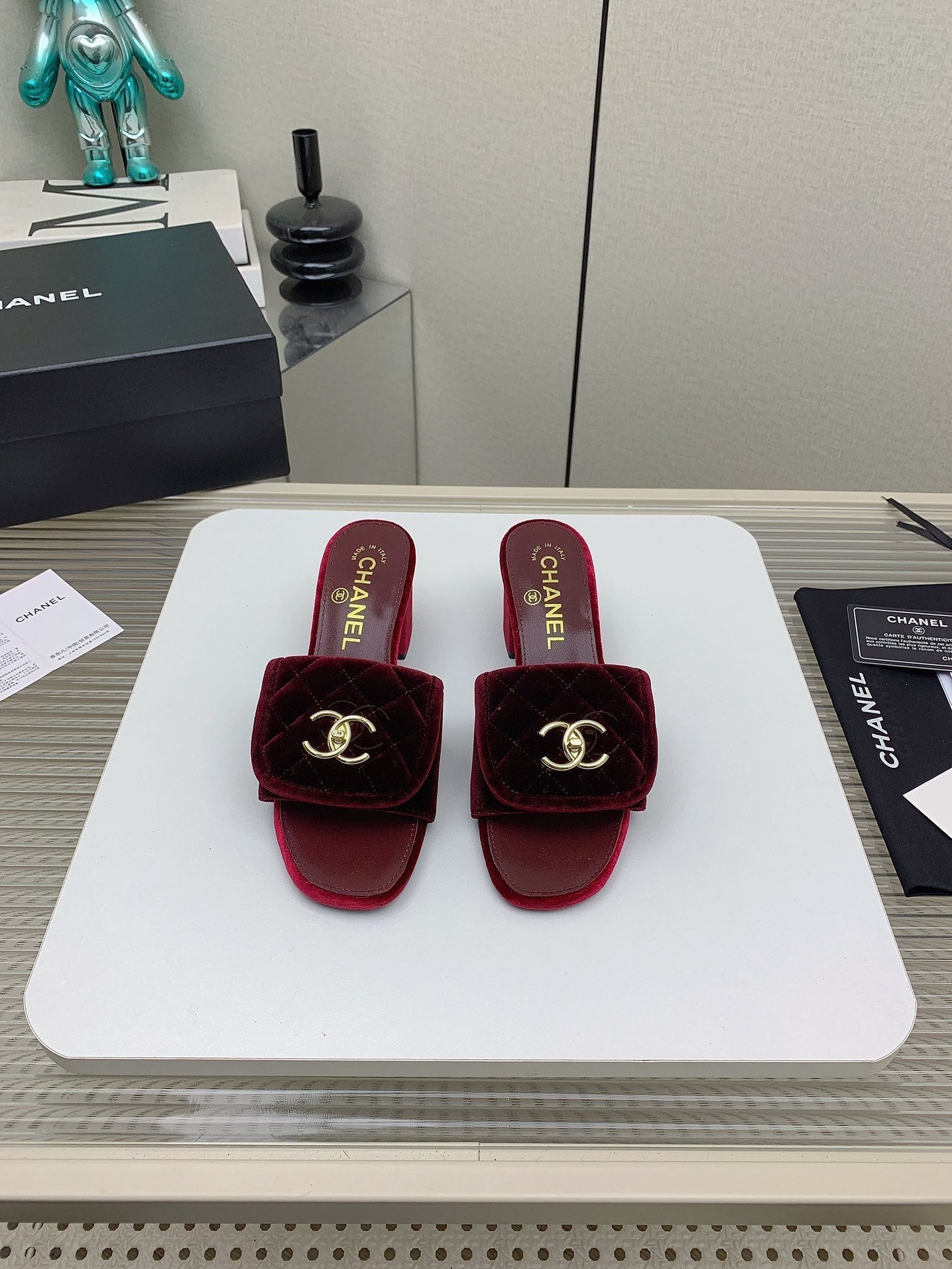 CC Mule Sandals 50mm In Drak Red Velvet 148939