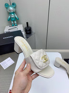 CC Mule Sandals 50mm In White Quilted Lambskin 148944