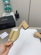 CC Mule Sandals 50mm In Beige Quilted Lambskin 148946