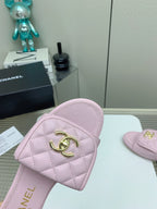 CC Slippers In Light Pink Quilted Lambskin 148965