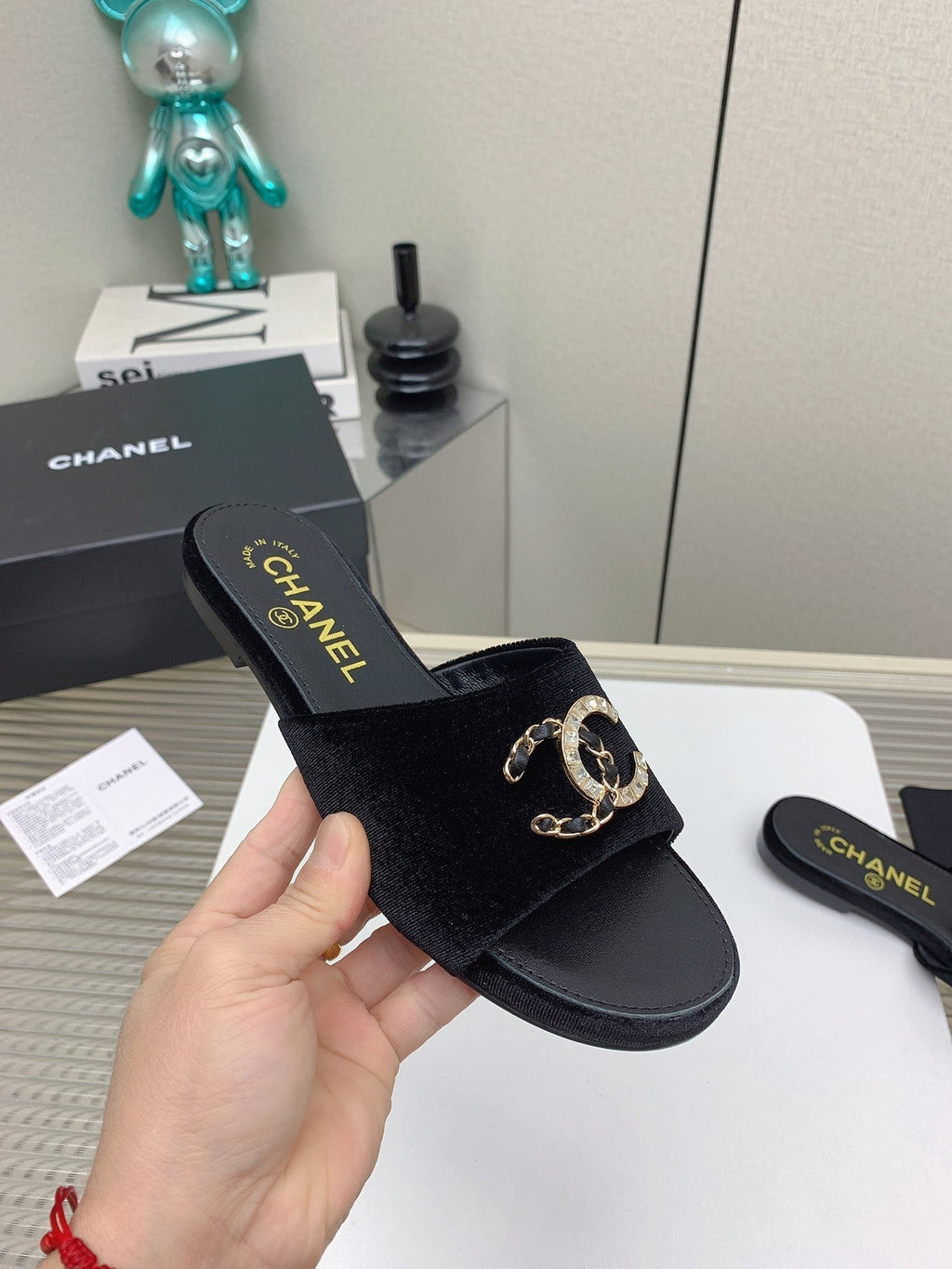 CC Slippers In Black Velvet 148986