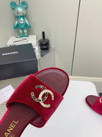 CC Slippers In Dark Red Velvet 148988