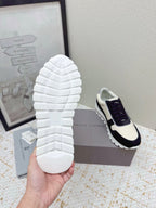 Brunello Panelled Sneakers Ivory Black Grain Leather Suede 625361