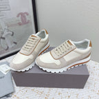 Brunello Panelled Sneakers Beige Taupe Grain Leather Suede 625367
