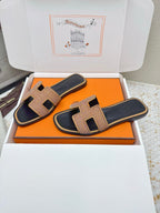 HM Oasis Sandals Black Brown Suede Cowhide 625264