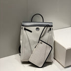 HERBAG A DOS ZIP RETOURNE BACKPACK 29 IN OFF-WHITE CANVAS AND BLACK CALFSKIN