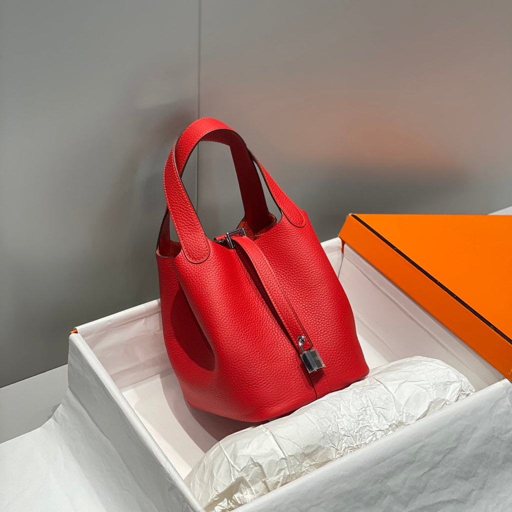 picotin lock red togo leather silver hardware