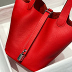 picotin lock red togo leather silver hardware