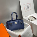 HM Shoulder Birkin 29 Navy Blue Brown Leather 222344