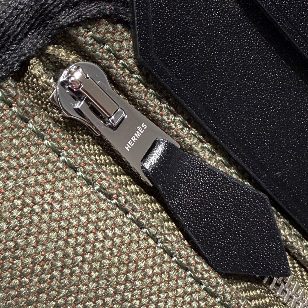 HM Herbag Silver Buckle 20 Army Green Canvas and Hunter Cowhide 243350
