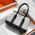 HM Garden Party Mini 23cm Bag Black Togo Cream Canvas