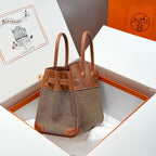 HM Birkin 30cm Gold Swift Leather Brown Canvas Gold Hardware