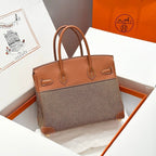 HM Birkin 30cm Golden Brown Swift Cowhide With Waffe Brown Canvas Fabric Ghw 249972