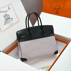HM Birkin 30cm Black Swift Leather Pink Canvas Gold Hardware