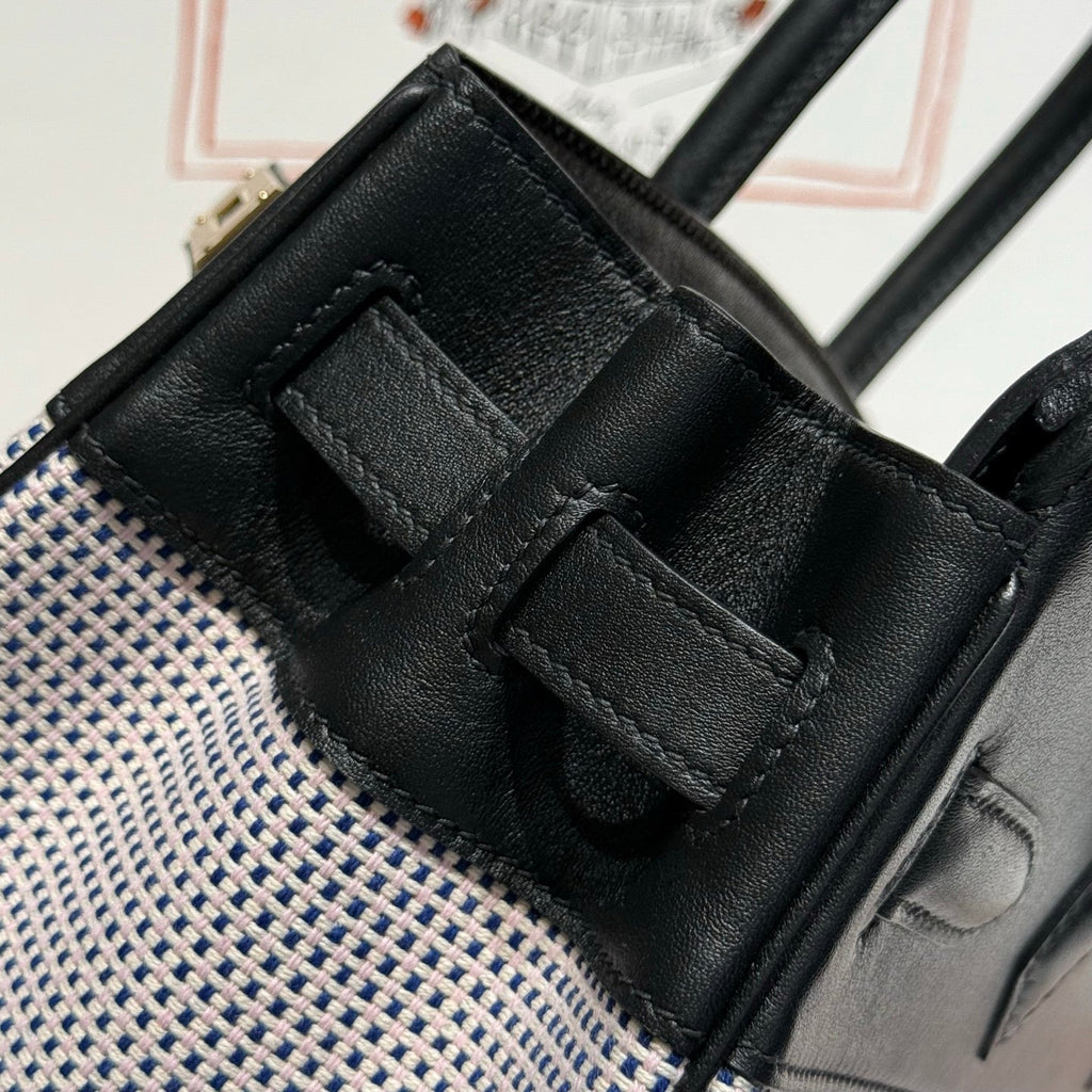 HM Birkin 30cm Black Swift Cowhide With Waffle Light Pink Canvas Fabric Ghw 249973