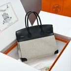 HM Birkin 30cm Black Swift Leather Dark Grey Canvas Gold Hardware