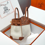HM Birkin 30cm Golden Brown Swift Cowhide With Beige Canvas Fabric Ghw 249976