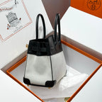 HM Birkin 30 Black Swift Leather Grey Canvas Gold Hardware