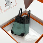 HM Birkin 25cm Black Swift Cowhide With Waffe Forest Green Canvas Fabric Shw 249987
