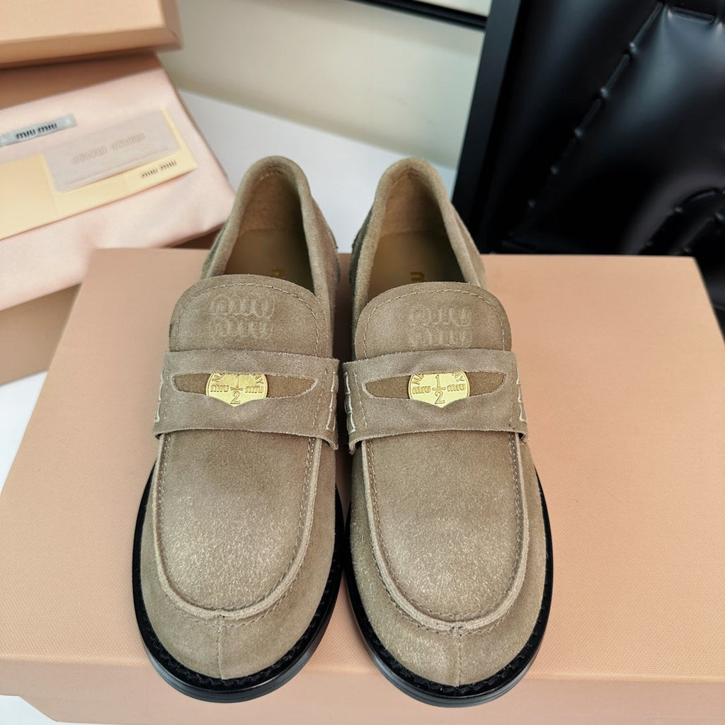 Miu Loafers Khaki Brown Suede