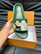 LV SLIPPERS IN SEA GREEN MONOGRAM CALFSKIN