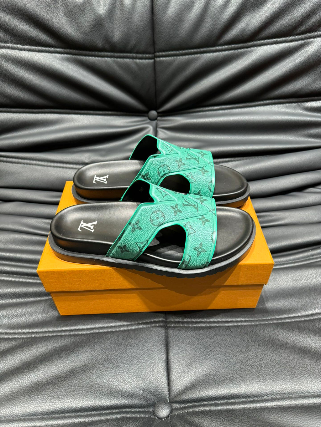 LV OASIS MULE IN SEA GREEN MONOGRAM CALFSKIN