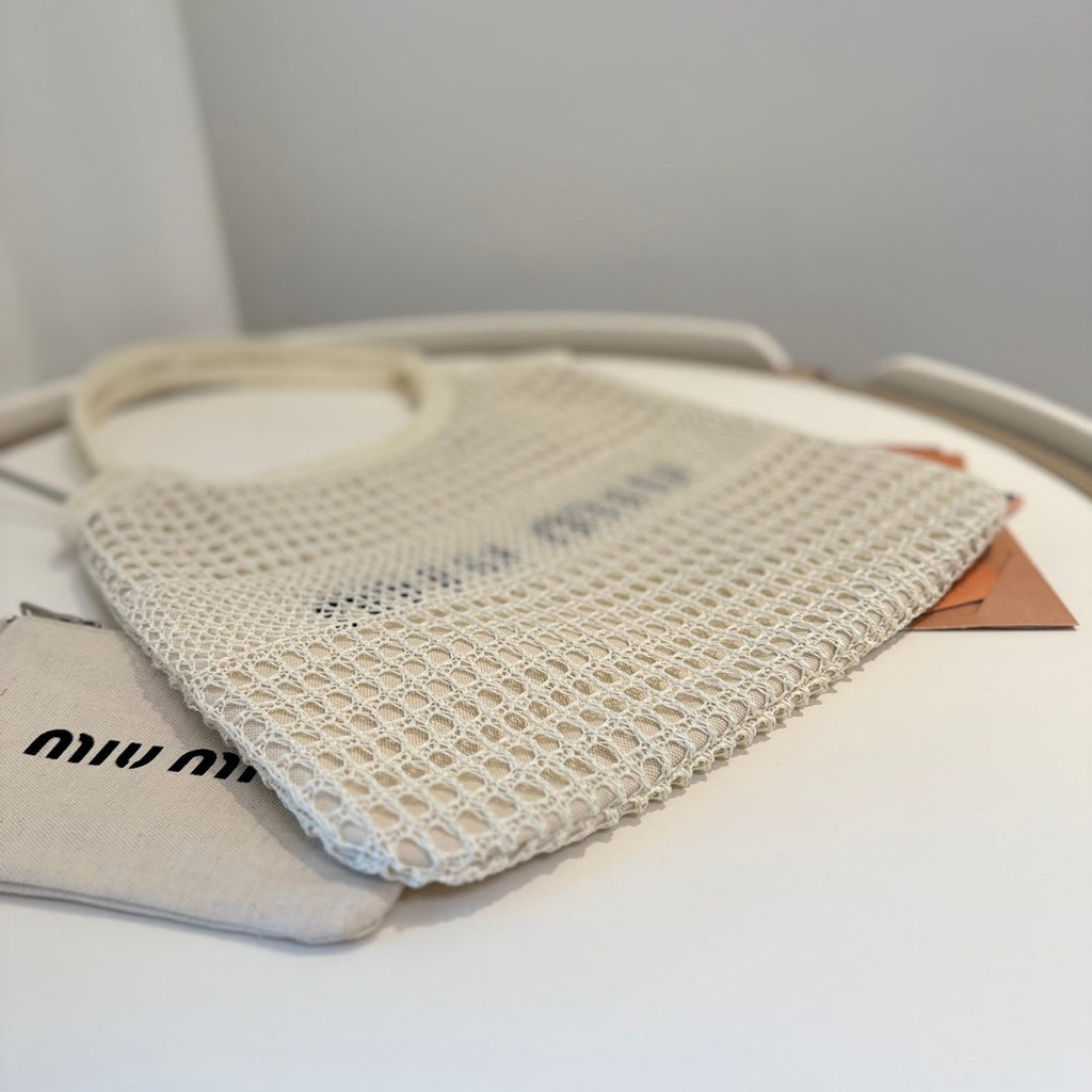 Miu Miu Shoulder Bag 34cm White Raffia Canvas