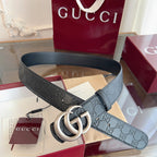 Gucci Belt Double G Sliver Buckle 40mm Black Embossed Leather