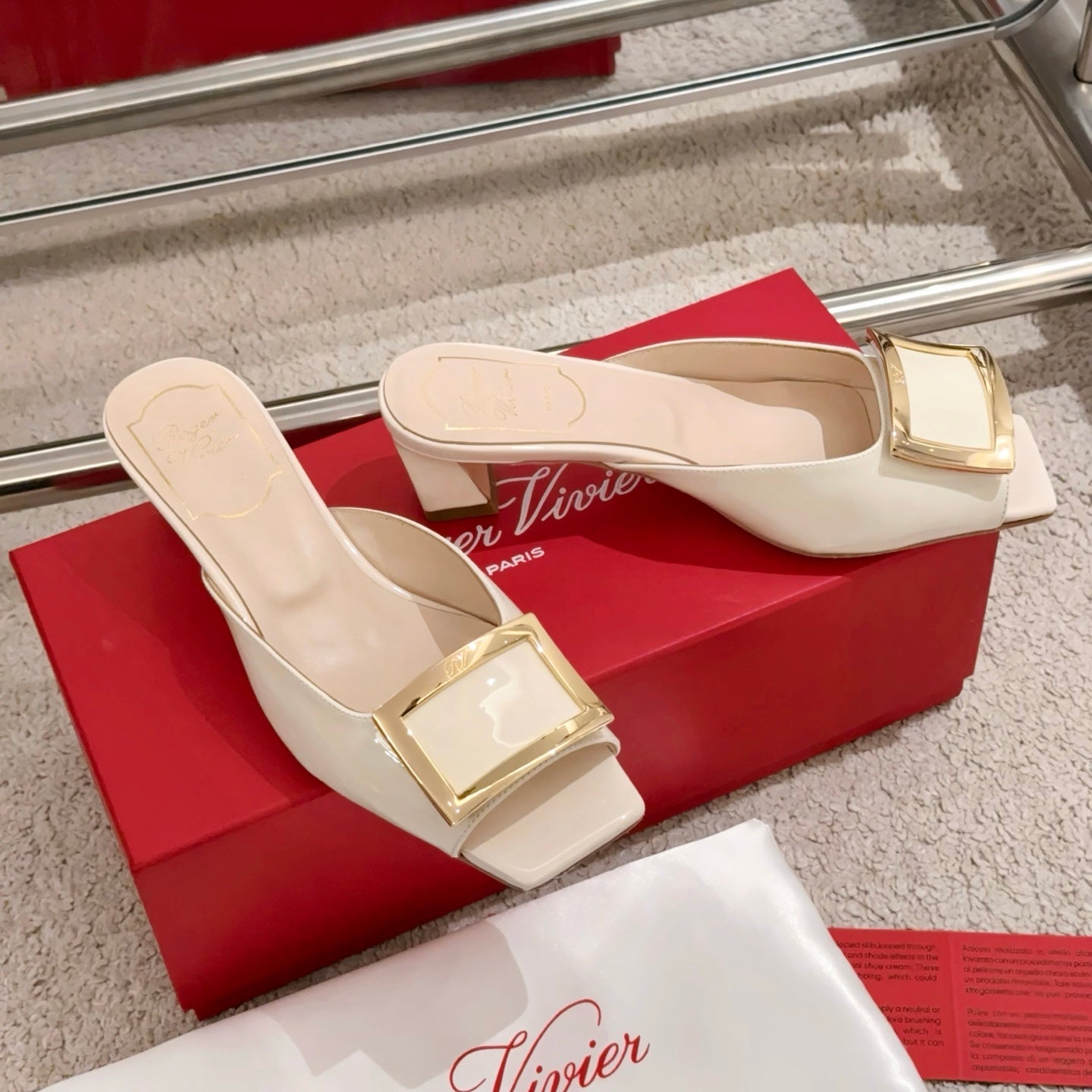 Viv Retro Modern Mules Milky White Cowhide Leather 261718