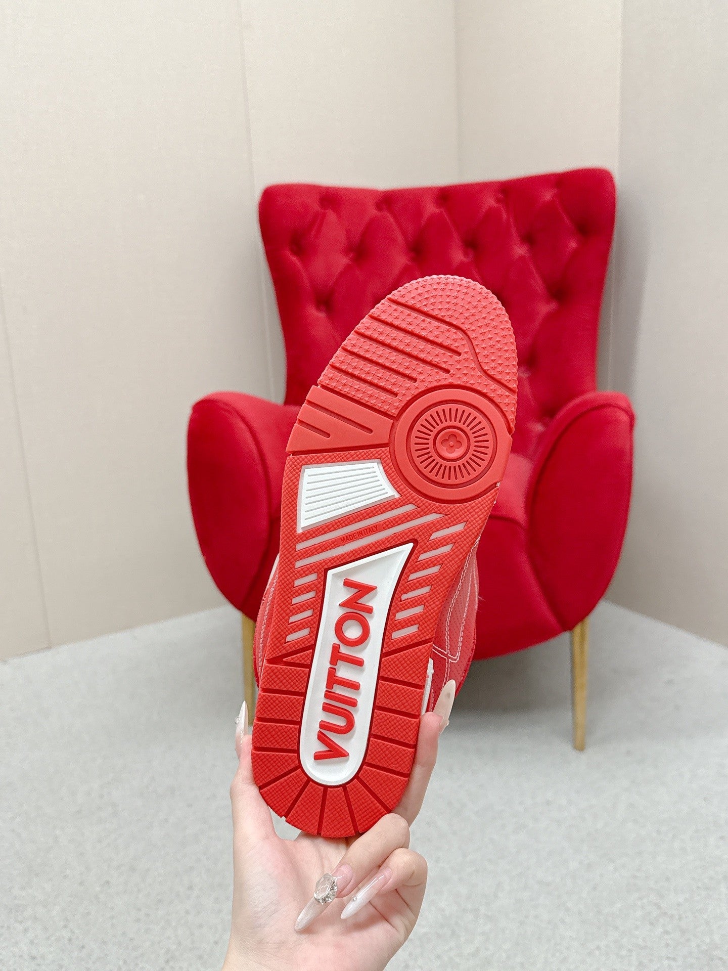 LV Skate Sneakers Orange Metallic and Perforated Calf Leather 528547