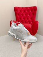 LV Skate Sneakers Silver Metallic and Perforated Calf Leather 528548