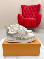 LV Trainer Sneaker White Beige Metallic Grained Metallic Calf Leather 528549