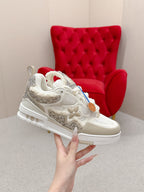 LV Trainer Sneaker White Beige Metallic Grained Metallic Calf Leather 528549