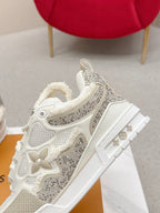 LV Trainer Sneaker White Beige Metallic Grained Metallic Calf Leather 528549