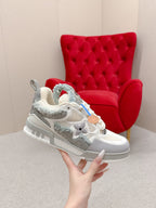 LV Trainer Sneaker Grey White Metallic Grained Metallic Calf Leather 528552