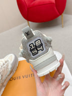 LV Trainer Sneaker Grey White Metallic Grained Metallic Calf Leather 528552