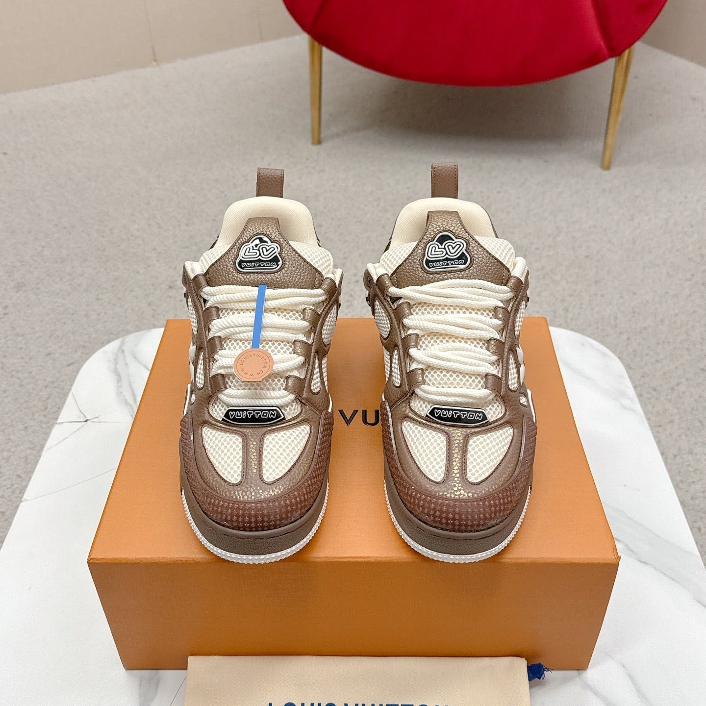 LV Trainer Sneaker Brown White Cowhide and Mesh 528555