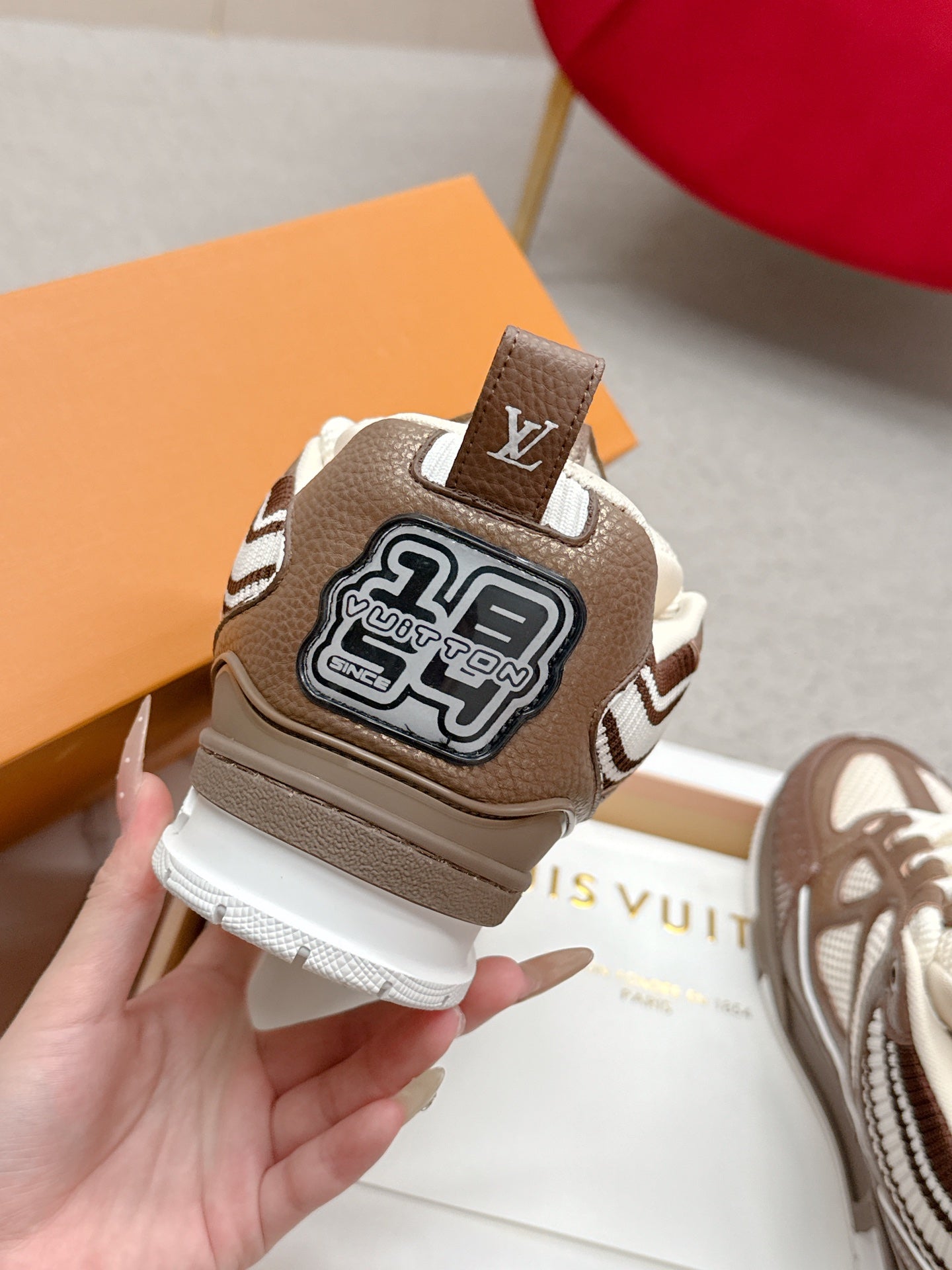 LV Trainer Sneaker Brown White Cowhide and Mesh 528555