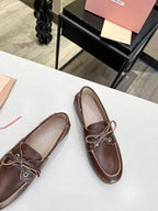 Miu Loafers Chocolate Brown Calfskin